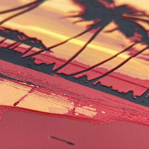 Sunset Wall Art, Palm Trees at Sunset, Orange Yellow Sky Text Art - Picture 6 of 9